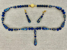 Load image into Gallery viewer, BLUE CLOISONNÉ BEADWORK NECKLACE &amp; EARRING SET
