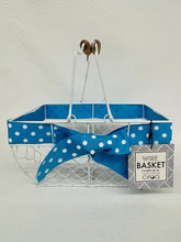 Load image into Gallery viewer, WHITE WIRE BASKET-BLUE ACCENT RIBBON
