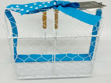 Load image into Gallery viewer, WHITE WIRE BASKET-BLUE ACCENT RIBBON
