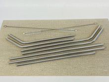 Load image into Gallery viewer, ASSORTED STAINLESS STEEL STRAWS, CLEANING BRUSHES AND DRAWSTRING STORAGE BAG
