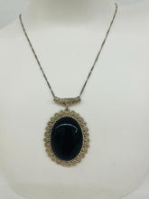 Load image into Gallery viewer, SILVER WITH BLACK STONE NECKLACE

