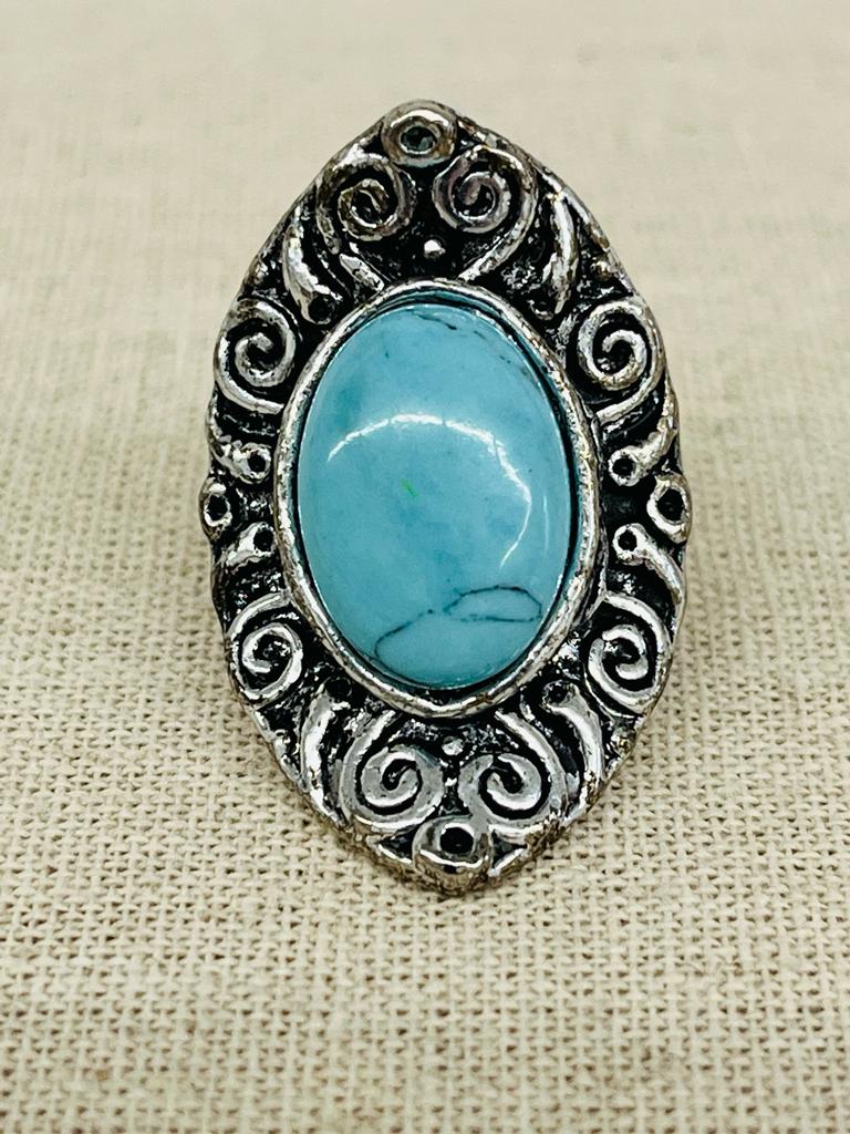 SILVER-TONE AND TURQUOISE RING